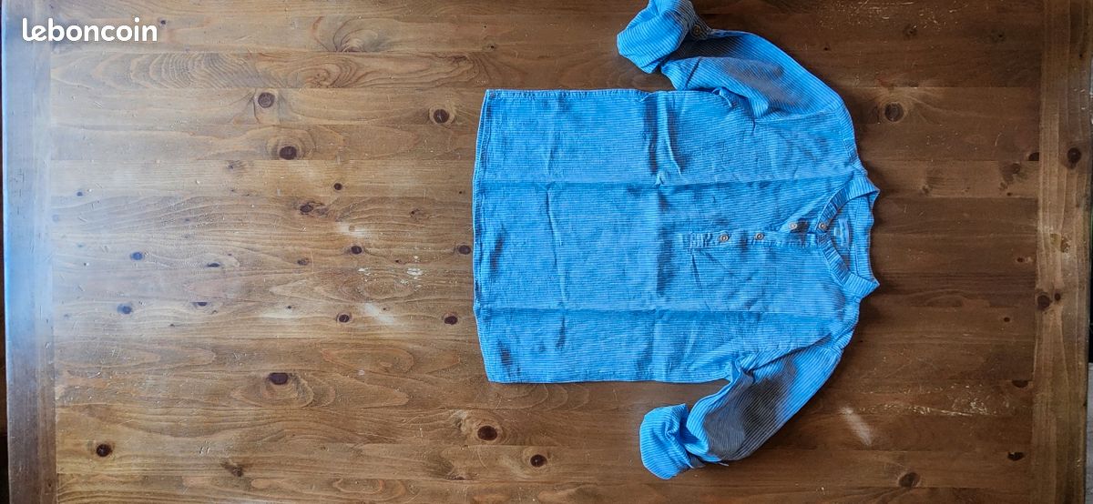 Chemise col mao en lyocell avec lin - Bleu - - 13.00