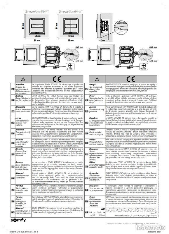 Inverseur filaire Somfy SMOOVE UNO WT- position fixe (image 3)