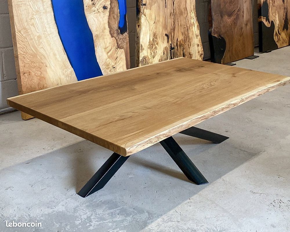 Table Basse Industrielle Vintage Bois Et Métal Noir - Handmade UK