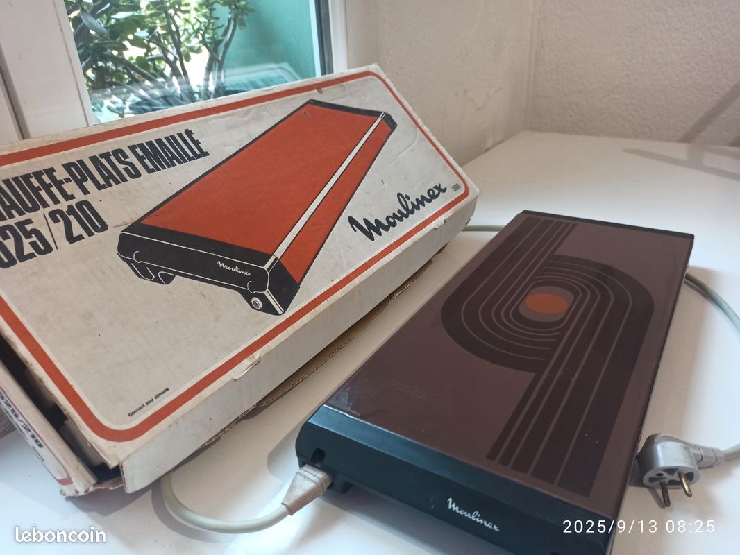 Chauffe-plat émaillé Moulinex Vintage 1982 - Réf. 425/210 - Fonctionnel - Vendu Dans Sa Boîte Avec Notice