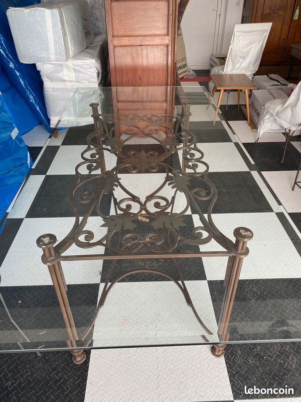 Ensemble table vitrée + chaises salle à manger (image 1)