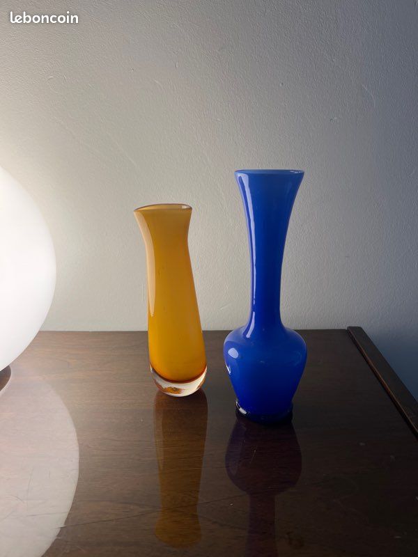 Vases Murano soufflés bleu et jaune (image 1)