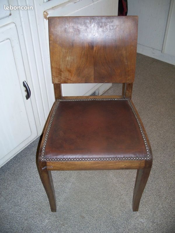 4 chaises bois siege cuir (image 1)
