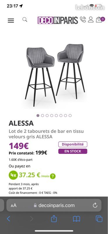 Chaise de bar gris scandinaves (image 2)