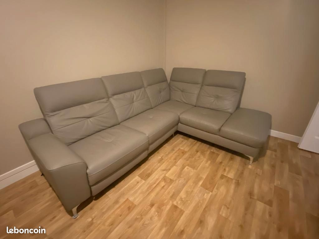 Canapé cuir gris (image 1)