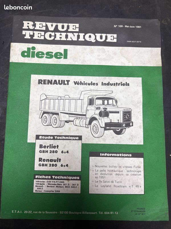 Revue technique Renault, véhicule industriel, Berlier, G. B.H 280 diesel (image 1)