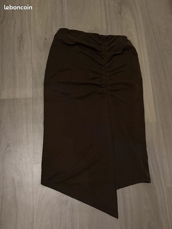 Jupe midi marron drapée asymétrique Naf Naf – taille XS (image 3)