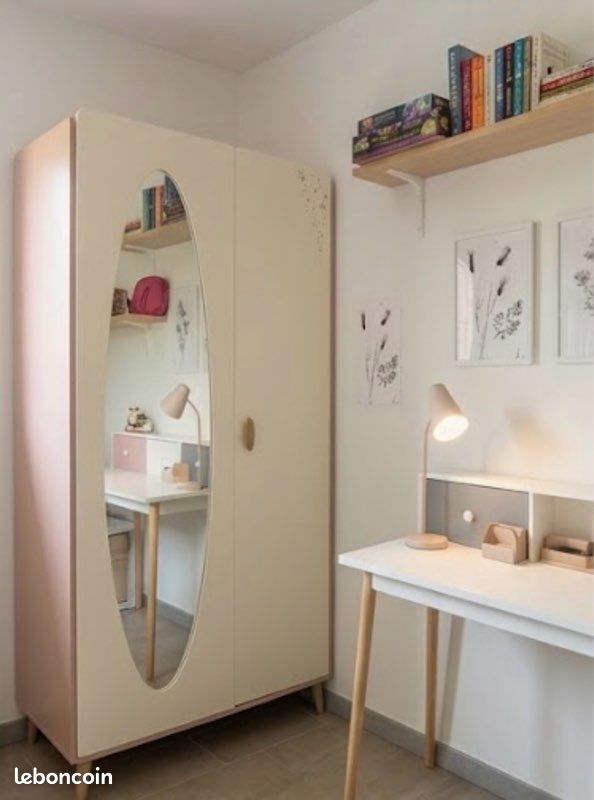 ✨ EXCELLENT ÉTAT COMME NEUF (-1 an) Magnifique ensemble chambre fille scandinave Lit + Chevet + Armoire (image 2)