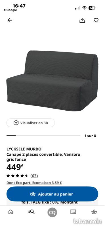 Urgent canapé BZ IKEA gris anthracite (image 16)
