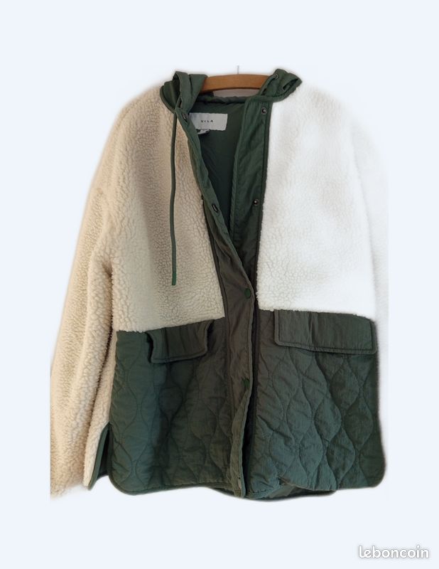 Veste matelassée capuche Vila écru et kaki 38 40 originale (image 1)