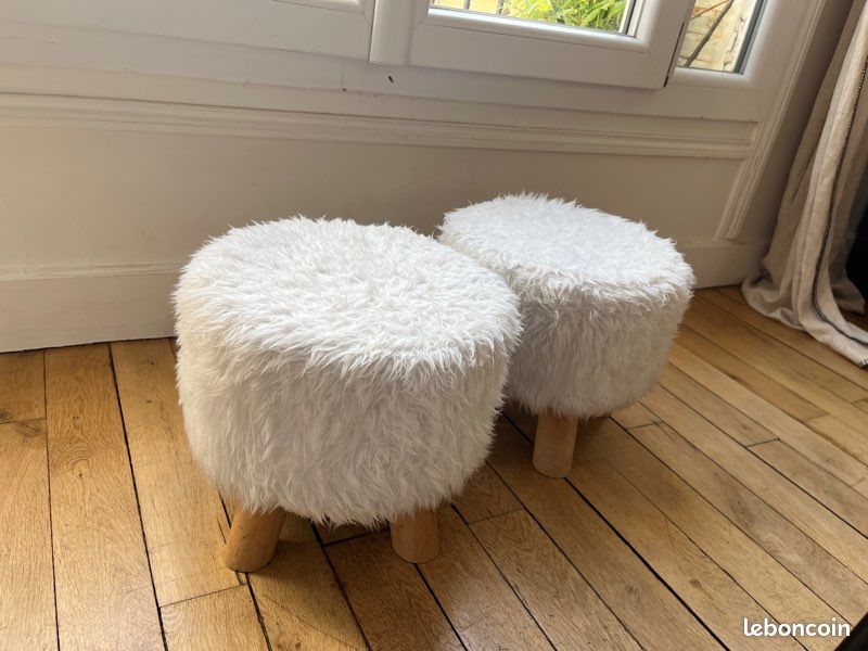 Tabourets x2 poilus cosy blanc et bois (image 2)