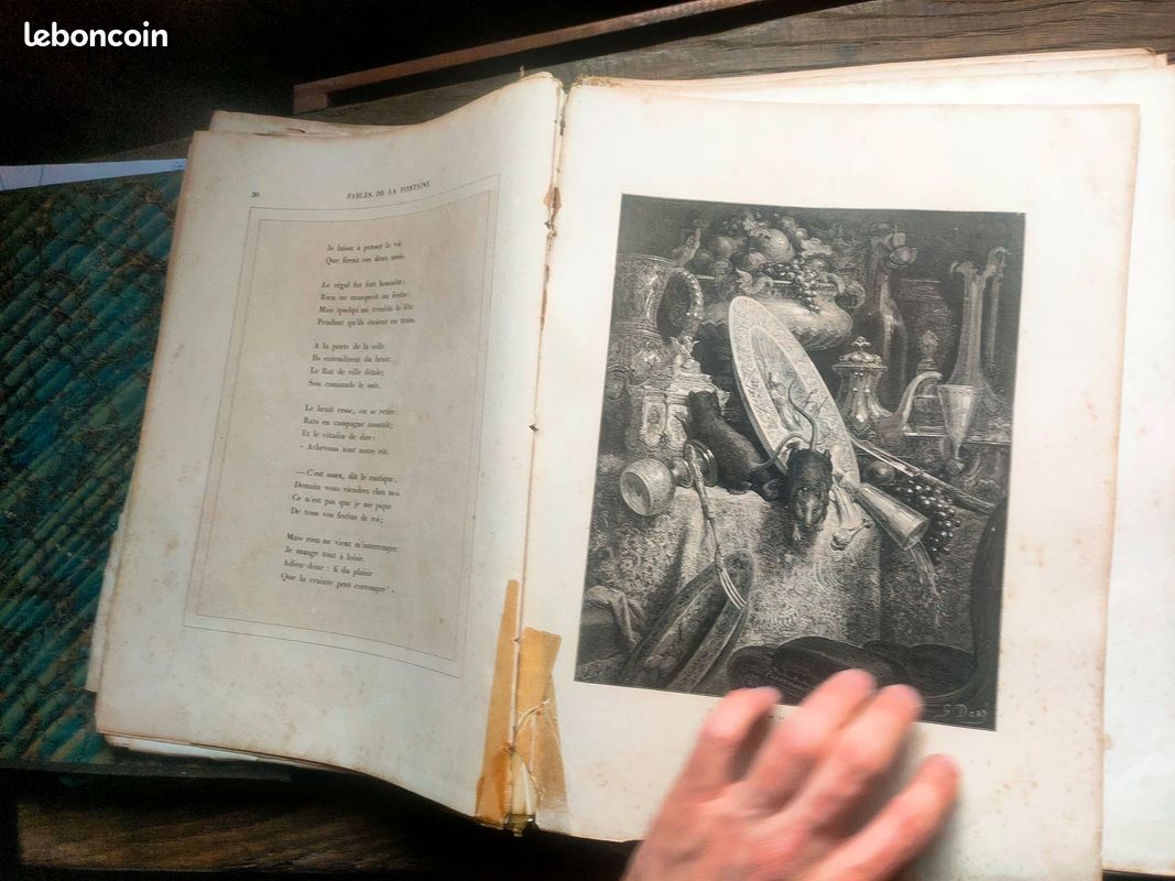 📘 E46 – Fables de La Fontaine illustrées par Gustave Doré (1 volume) [grand format ancien, à restaurer] 🦊📜 (image 4)