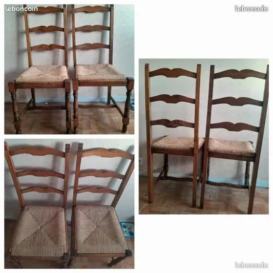 Paire de chaises pliantes en noyer massif incrustées de fleu