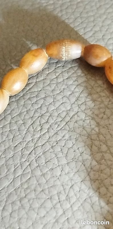 Collier Ancien Longues Perles Type Bakélite - Longueur 65 Cm, Couleur Beige, Occasion, Bijou Vintage