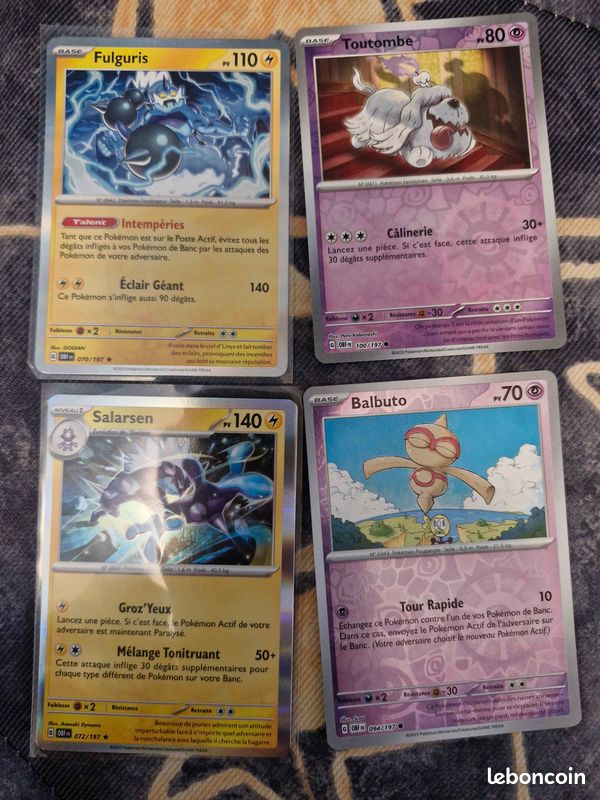 Lot 27 cartes Pokémon Flammes Obsidiennes (OBF) sous sleeve (Bekaglaçon ex) (image 4)