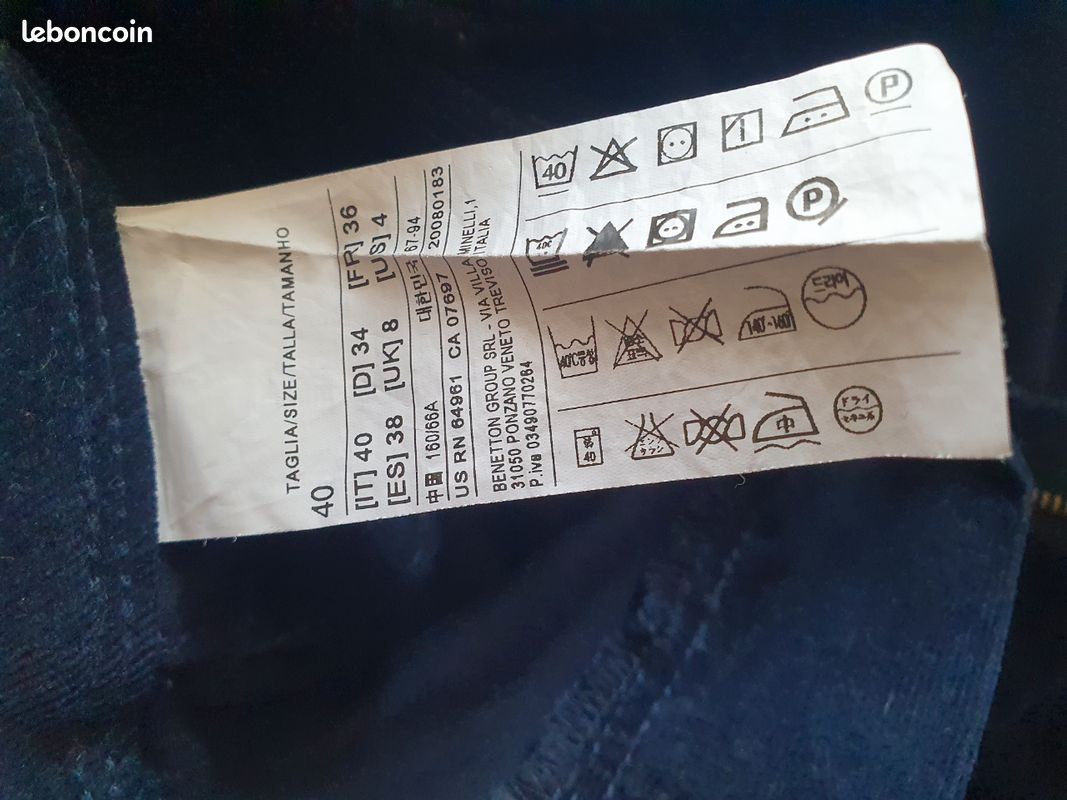 Benetton jean velours bleu marine pantalon milleraies cotelé S 36 (image 5)
