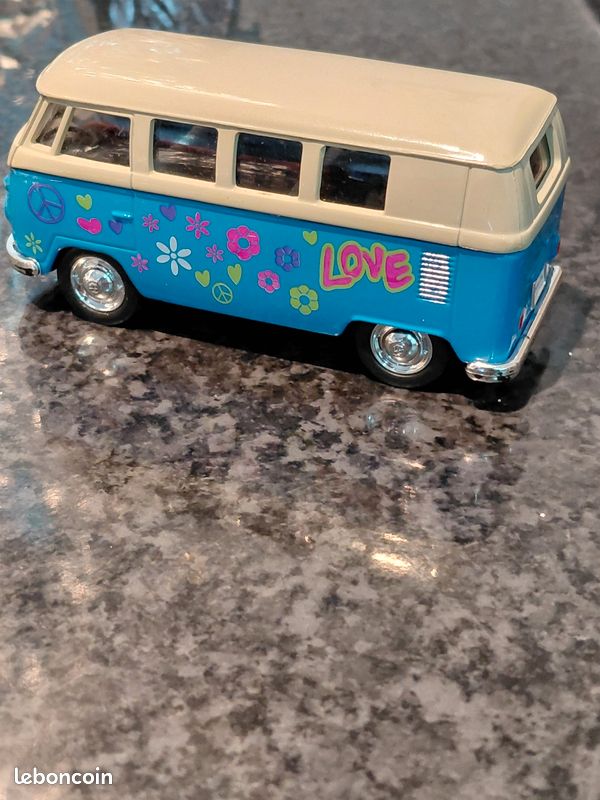 Combi volkswagen t1 1963 welly bleu et blanc peace and love 1/38 (image 5)