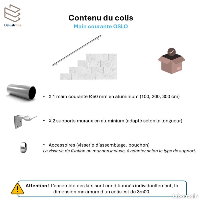 Main courante ronde alu pour escalier et terrasse (image 5)