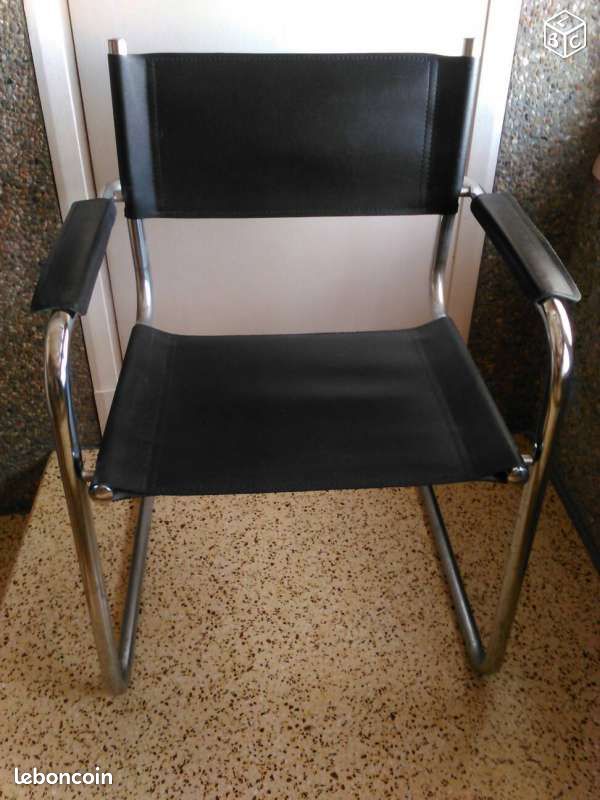 Fauteuil Cuir Noir et Métal Chromé (image 1)