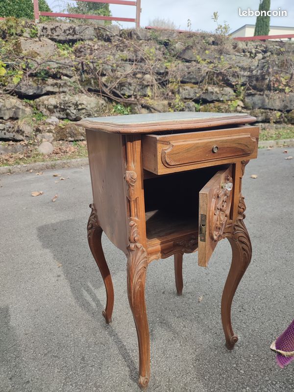 Table de chevet haute style Louix XV - bois et marbre (image 2)