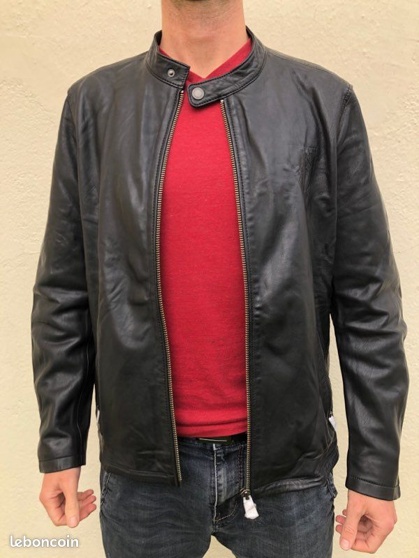 Blouson Casual Chevignon En Cuir Noir - Taille L, Occasion Très Bon état