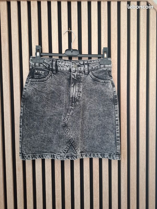 Pimkie Jupe Jean Grise Jupe Midi En Jean Bas Coupés