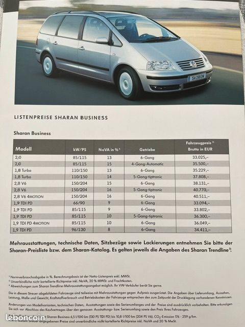 Catalogue Volkswagen Sharan Business de 2003, 6 pages, en allemand (image 3)