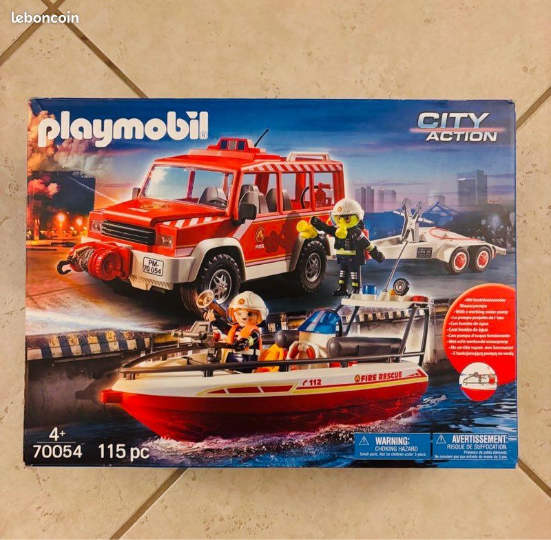 Playmobil City Action 70054 set véhicule et bateau de pompiers COMPLET (image 1)