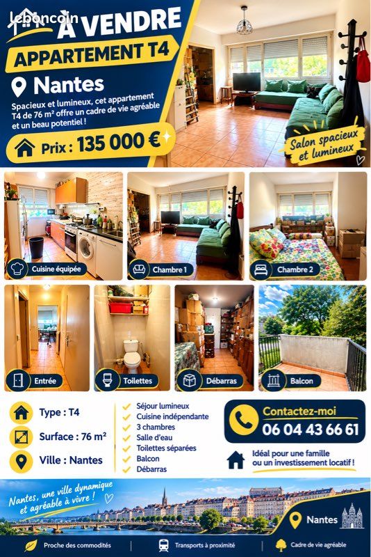 Appartement 4 pièces 76 m² · à Orvault · 76 m² · 135 000 €