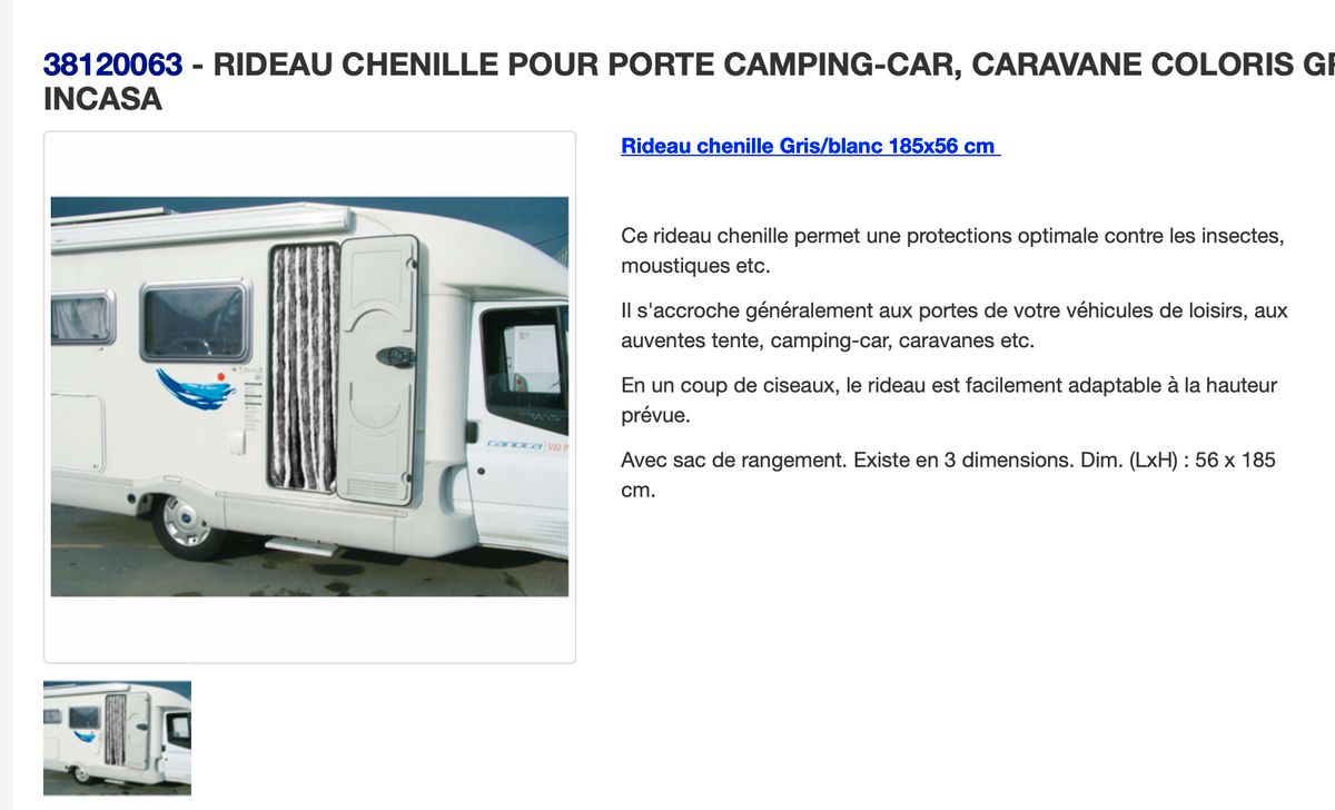 Rideau chenille camping-car caravane - Équipement caravaning