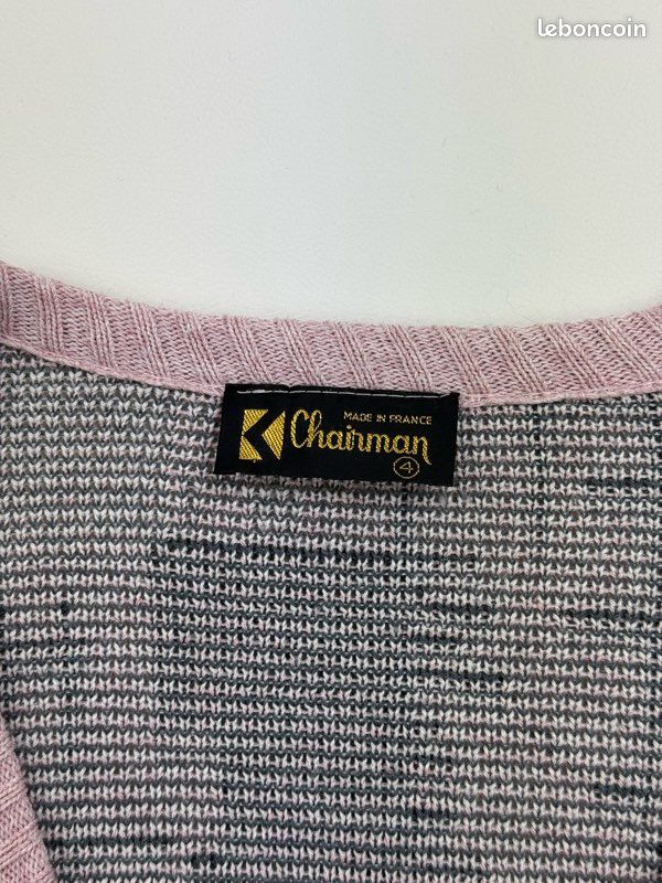 Pull Cardigan Vintage Pied-de-poule - Femme - Taille XL - Made In England - Années 80