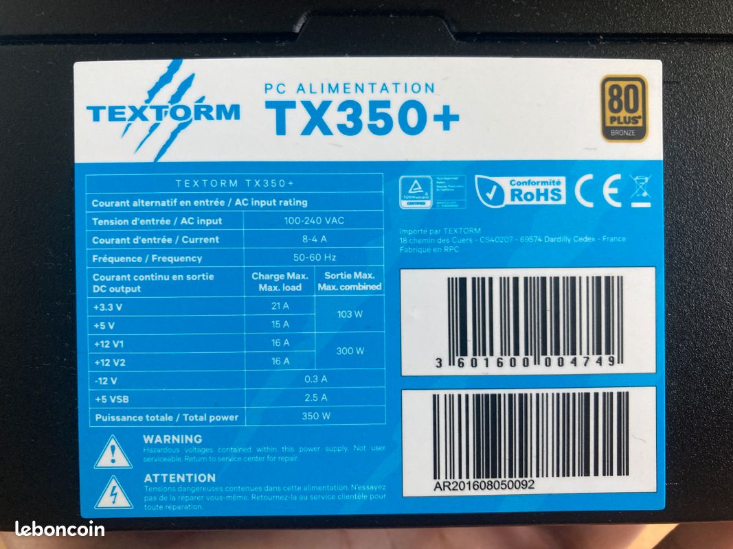 Alimentation PC Gamer Textorm TX350+ (image 2)