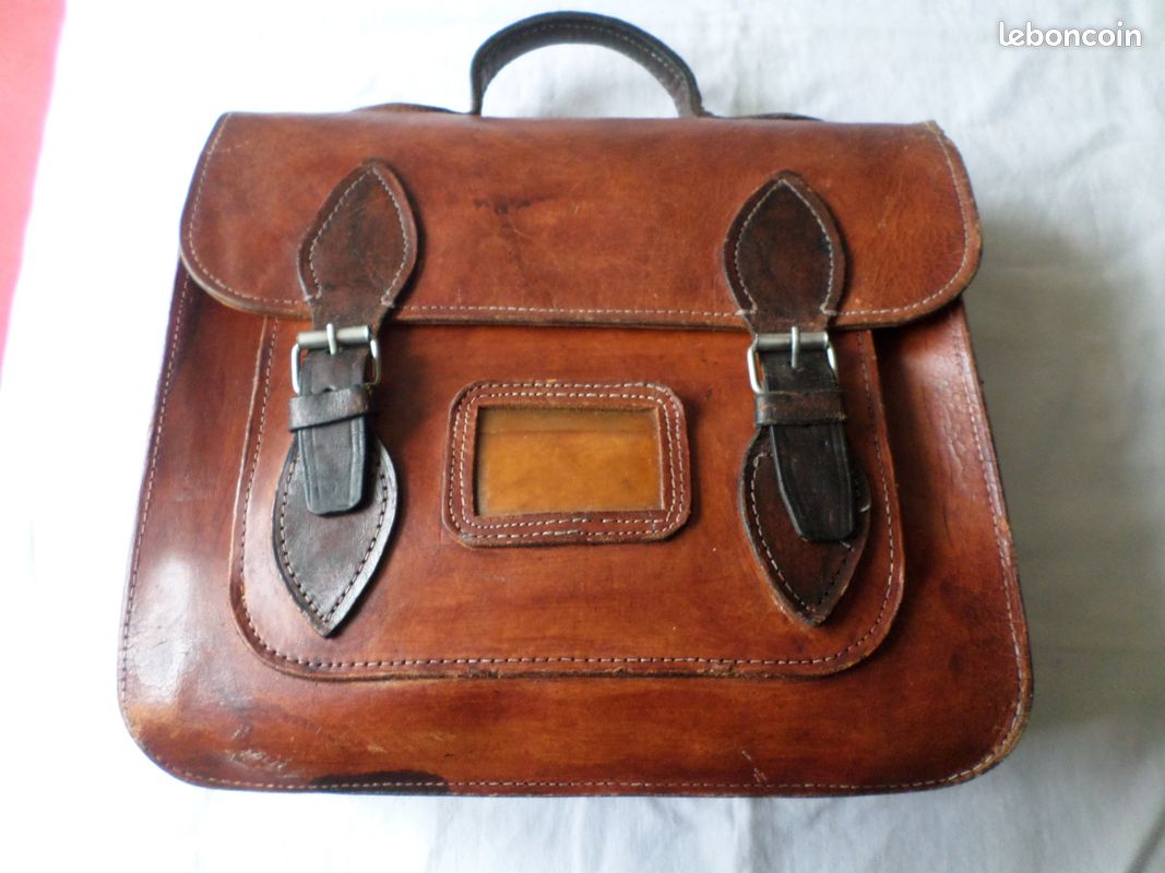 Mallette Serviette Vintage En Cuir Rigide Korras - Années 70/80 - Largeur 44 Cm - Marron - Très Bon état
