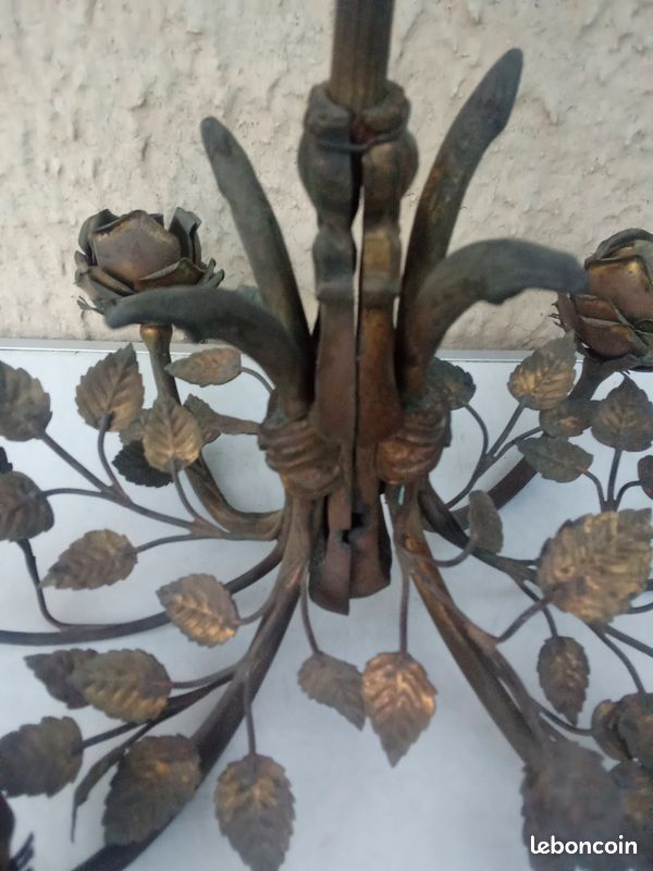 Lustre Rose Feuilles Art Nouveau Bronze (image 9)