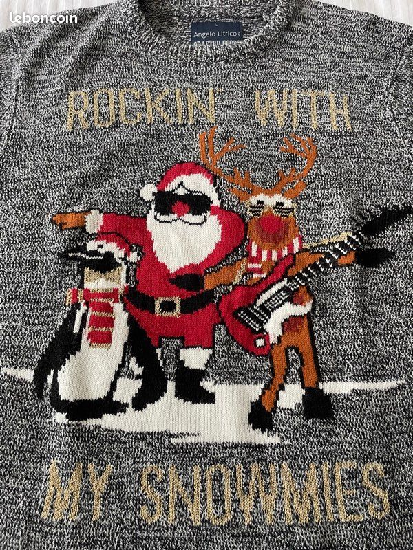 Pull de Noël 🎄 Angelo Litrico taille L neuf Thème père noël rock