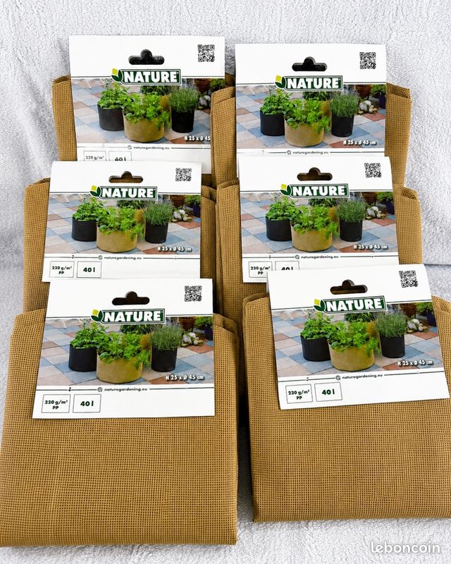 Sac de culture géotextile beige 40L neuf – Potager, tomates, aromates (image 1)
