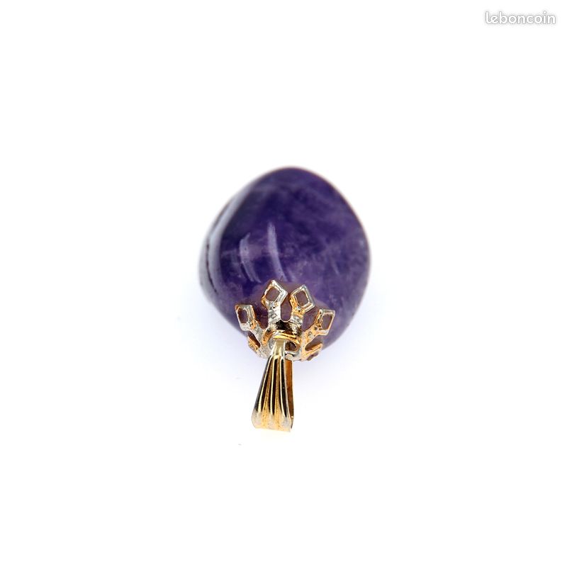 Pendentif Vintage Pierre Mauve Plaqué Or - Ancien Et En Bon état - Sans Marque