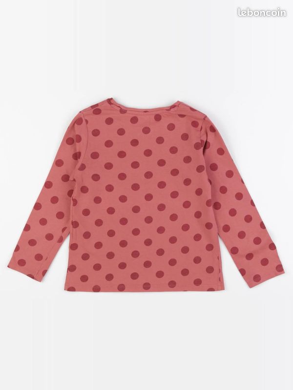 T-shirt Basique F&F Fille – Pois Rose, Coton, Manches Longues – Taille 4 Ans – Très Bon état