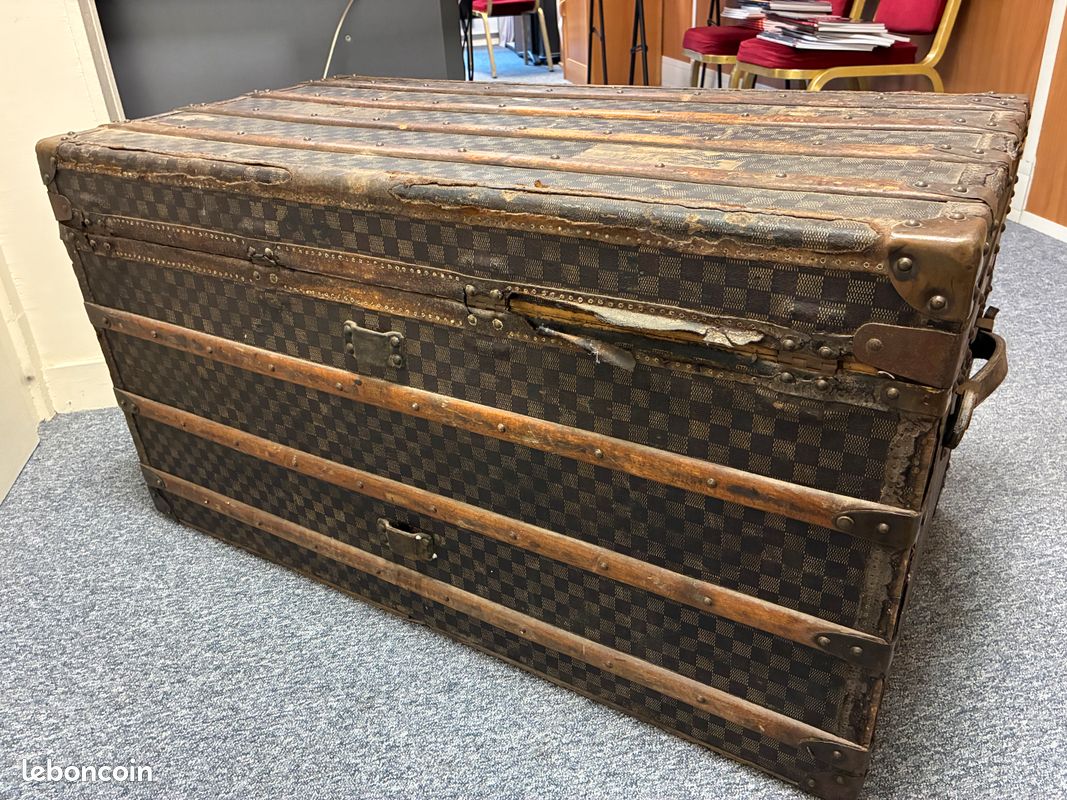 Malle Cabine Moynat Damier – Reconditionnée – Peuplier, Hêtre, Toile – France