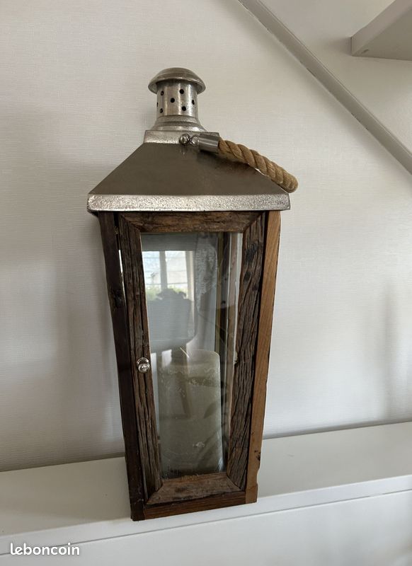 Grande lanterne bois et laiton H 65cm (image 3)