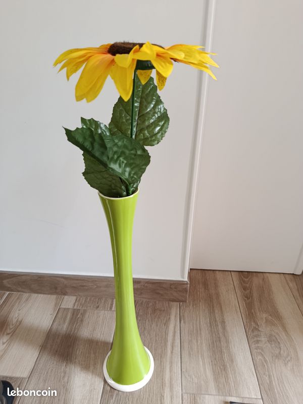 🌻 Vase Art Déco en céramique vert + tournesol offert (image 1)