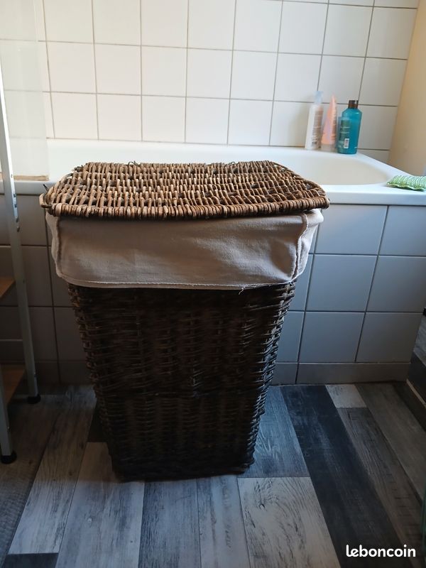 Panier à linge en osier en lin et coton naturel (image 2)