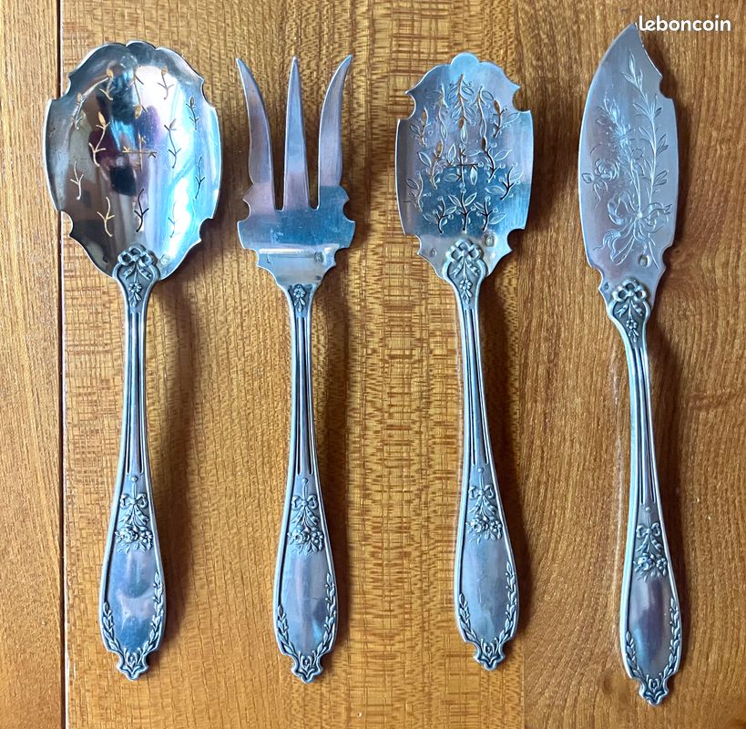 Service à mignardises Art nouveau – Argent massif Minerve – Joseph Crossard – 4 pièces (image 18)