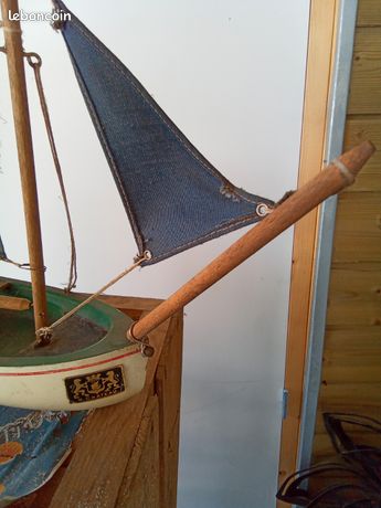 JOUET ANCIEN BOIS Années 50 Bateau Voilier De Bassin Longueur 52Cm EUR