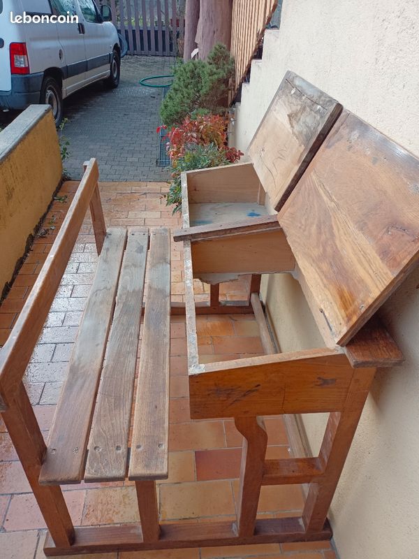 Pupitre d'écolier en bois 2 place (image 4)