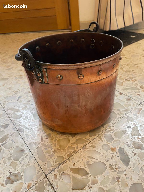 ANCIEN PETIT CHAUDRON CUIVRE ANSE FER Forgé SORTI De GRANGE DECO Cheminee D Imgx300 2276
