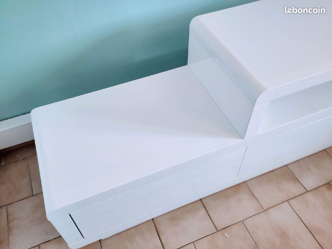 Magnifique meuble TV blanc laqué & verre (image 3)