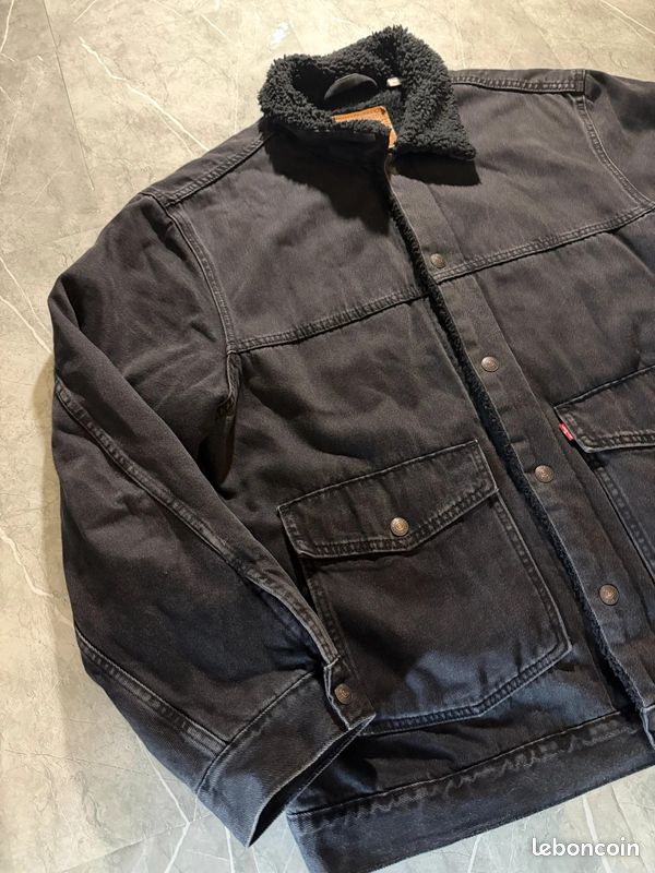 Veste en jeans levi's denim, interieur sherpa mouton, chore coat denim effet délavé, taille XXL (image 2)