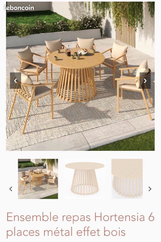 Ensemble repas de jardin 6 places métal effet bois (image 1)