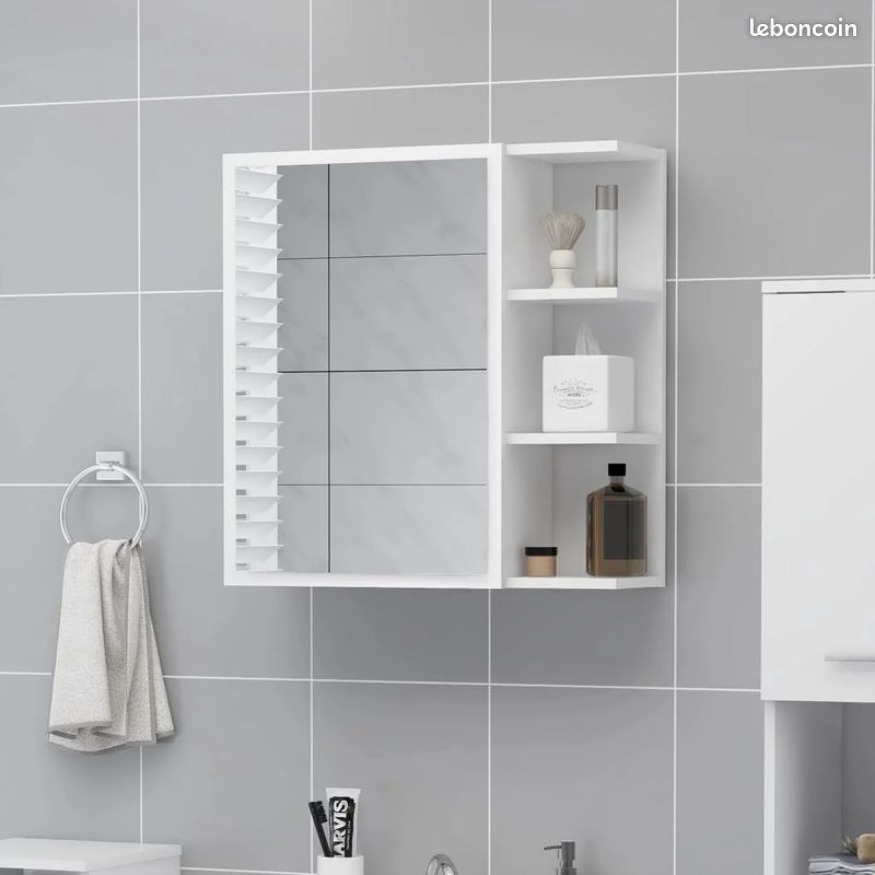 Armoire à miroir de salle de bain 62,5 x 20,5 x 64 cm Blanc Bois d’ingénierie (image 1)